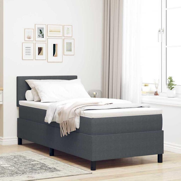 vidaXL LED Box Spring Bed Donkergrijs en Wit 90 x 200 cm, Huis en Inrichting, Slaapkamer | Bedden, Grijs, Nieuw, Verzenden