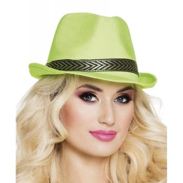 Groene trilby hoed met gouden band - Feesthoeden overig, Verzenden, Nieuw