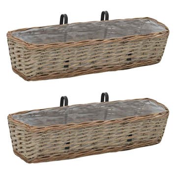 vidaXL Balkonbakken 2 st 60 cm wicker met PE-voering, Tuin en Terras, Verzenden, Nieuw, 60 tot 100 cm, Minder dan 30 cm