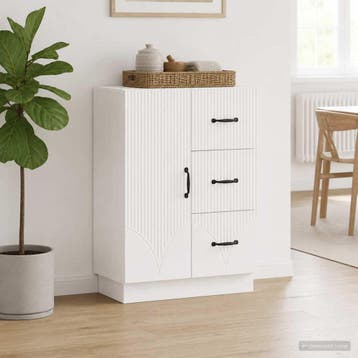 vidaXL Dressoir met lade Hoogglans Wit 66 x 34,5 x 87 cm, Verzenden, Nieuw, Overige houtsoorten, Minder dan 50 cm