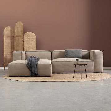 *WOONWINKEL* Beige Rib Bank Met Chaise Longue Links, Verzenden, Nieuw