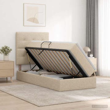 vidaXL Opslag bed met matras met opslag Crèmekleurig 100 x, Huis en Inrichting, Slaapkamer | Bedden, Eenpersoons, Verzenden, Nieuw