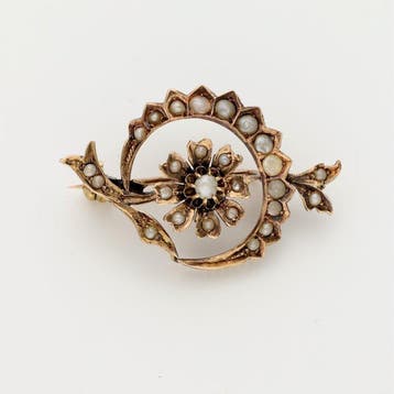 Broche - 14 karaat Roségoud Parel