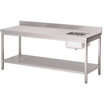 RVS cheftafel met spoelbak rechts en spatrand | 5 formaten, Verzenden, Nieuw in verpakking