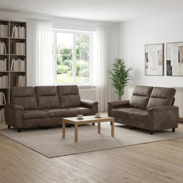 vidaXL Bankstel 2 pcs Donkergrijs Nep Suede Leer, Verzenden, Nieuw, 200 tot 250 cm
