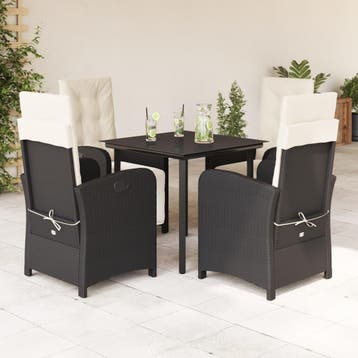 vidaXL 5-delige Tuinset met kussens poly rattan zwart, Verzenden, Nieuw, 4 zitplaatsen, Tuinset