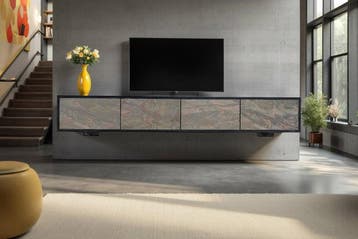 Massief houten TV lowboard MOUNTAIN SOUL 200cm acacia groen, Huis en Inrichting, Kasten | Televisiemeubels, Ophalen of Verzenden