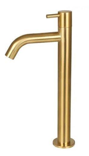 Fonteinkraan Gebogen Hoog 28.5 cm geborsteld messing / Goud, Ophalen of Verzenden, Nieuw, Steen, Bad