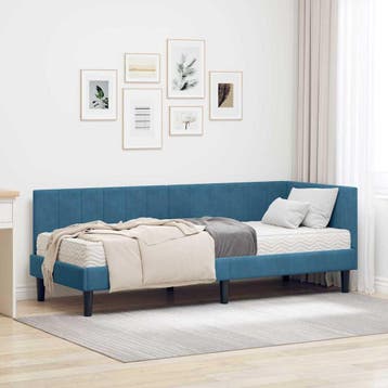 vidaXL Hoekbedframe met Matras met hoofdeinde 2 pcs Blauw, Verzenden, Nieuw, Blauw, Stof