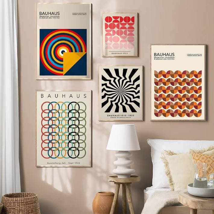 Bauhaus Geometrische Canvas Poster – Retro Wanddecoratie, Huis en Inrichting, Woonaccessoires | Wanddecoraties, Nieuw, Verzenden