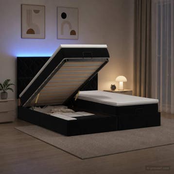 vidaXL Ottoman Bed met Matrassen en LED Zwart 200 x 200 cm, Verzenden, Zwart, Stof, Nieuw