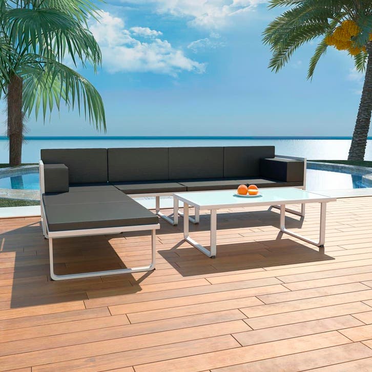 vidaXL 4-delige Loungeset met kussens aluminium zwart, Tuin en Terras, Tuinsets en Loungesets, Loungeset, Nieuw, 4 zitplaatsen