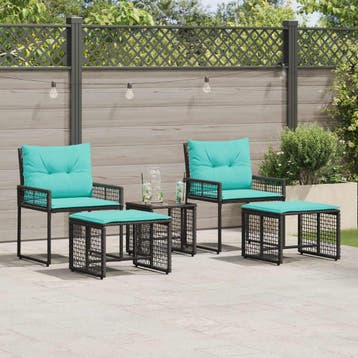 vidaXL Buitenmeubelset 5 st Zwart en Turquoise, Tuin en Terras, Verzenden, Nieuw, 5 zitplaatsen