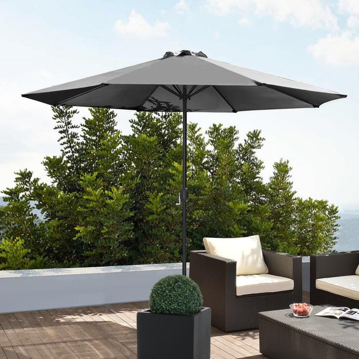 Parasol Budapest tuinparasol met zwengel Ø300 cm grijs casa., Tuin en Terras, Zonneschermen, Verzenden