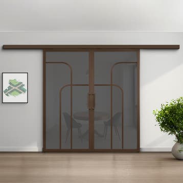 Dubbele stalen schuifdeur koofsysteem Brons 4 Vlaks rond Roo, Nieuw, Metaal, 75 tot 150 cm, 150 tot 225 cm