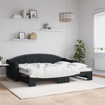 vidaXL Slaapbank met onderschuifbed 80x200 cm stof zwart, Eenpersoons, Verzenden, Zwart, Nieuw