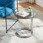 Bijzettafel Ylivieska rond 46x45 cm chroom en grijs glas [en, Verzenden, Nieuw