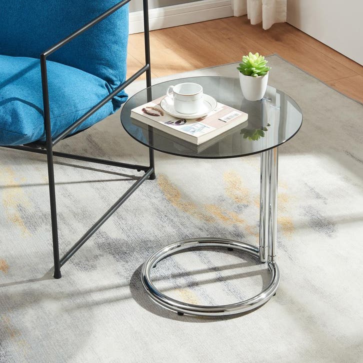 Bijzettafel Ylivieska rond 46x45 cm chroom en grijs glas [en, Huis en Inrichting, Tafels | Bijzettafels, Verzenden
