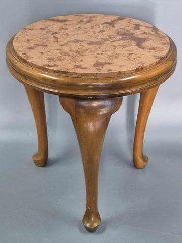 Vintage Beistelltisch Marmorplatte – Holz Blumenhocker Mid