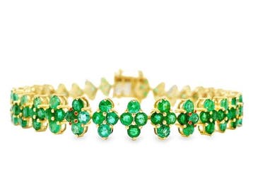 Armband - 14 karaat Geel goud - 9.56ct. tw. Smaragd, Sieraden, Tassen en Uiterlijk, Armbanden, Nieuw