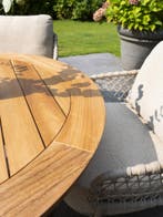 Saba low dining teak tafel 160ØxH69 cm met latte onderstel, Tuin en Terras, Ophalen of Verzenden, Nieuw