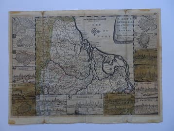 zeldzame gravure 17 provincies en steden de la Feuille, 1710, Antiek en Kunst, Cartografie, Gravure, Origineel, 1700 - 1799