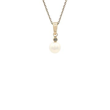 Gouden hanger met parel en diamant 14 karaat, Verzenden, Zo goed als nieuw, Goud