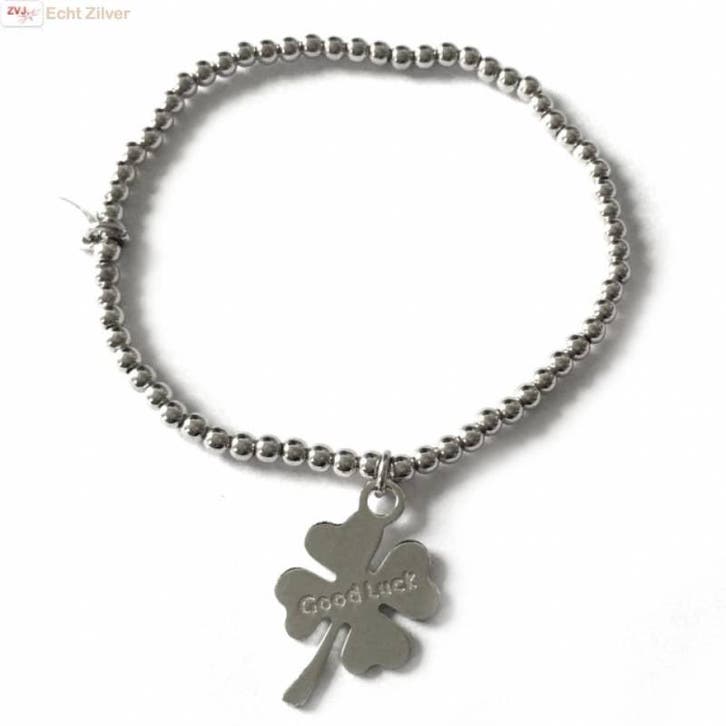 Zilveren klavertje vier rekarmbandje, Sieraden, Tassen en Uiterlijk, Armbanden, Nieuw, Verzenden