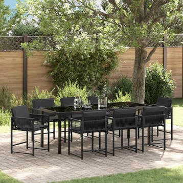 vidaXL Tuin eettafelset 9 pcs Zwart poly rattan, Verzenden, Nieuw, Rotan, Meer dan 8 zitplaatsen