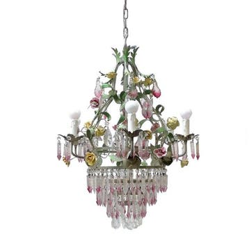Plafondlamp - metaal, glas, keramiek - Metalen structuur,