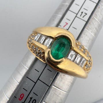 Ring - 18 karaat Geel goud Smaragd - Diamant, Nieuw