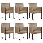 Set van 6 Leren eetkamerstoelen More - Granada Taupe, Huis en Inrichting, Stoelen, Ophalen of Verzenden, Nieuw, Leer