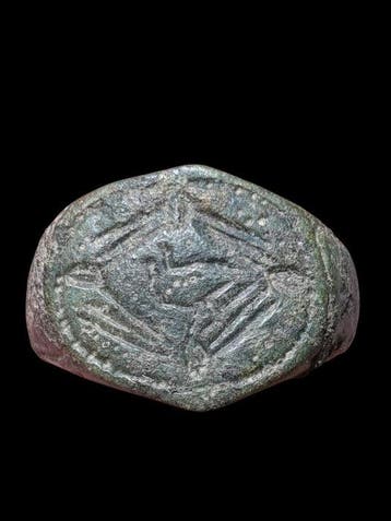 Viking periode Stunning Bronze Twin Peacock Seal Ring