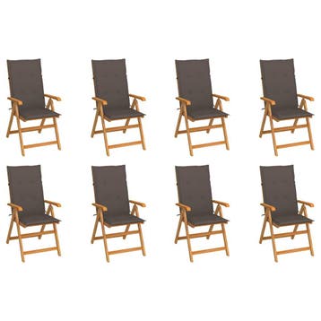 vidaXL Verstelbare klapstoelen met kussens, 8 stuks, massief, Verzenden, Nieuw