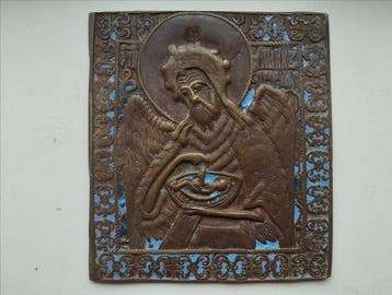Icoon - Johannes de Voorloper - brons,emaille, Antiek en Kunst