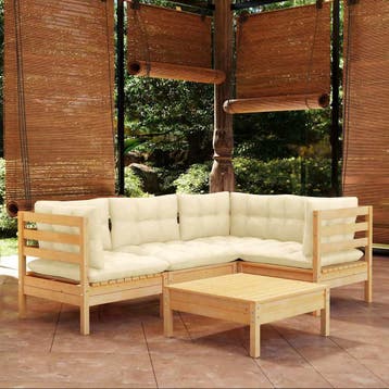 vidaXL 5-delige Loungeset met crèmekleurige kussens, Verzenden, Nieuw, 5 zitplaatsen, Loungeset