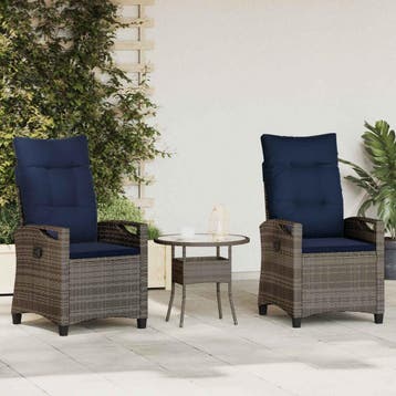 vidaXL Tuinstoel 2 st grijs en marineblauw Staal en, Tuin en Terras, Verzenden, Nieuw