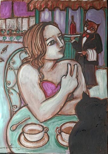 French school (XX-X) - Elle visite paris avec son chat, Antiek en Kunst