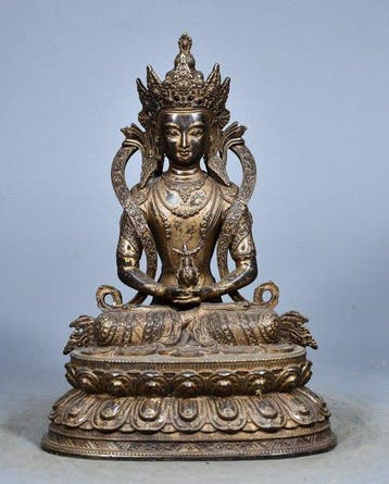 Decoratief ornament - Copper statue of Long Life Buddha -