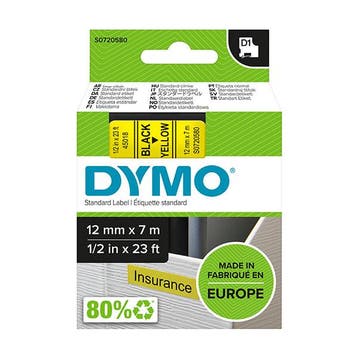 Dymo S0720580 / 45018 tape zwart op geel 12 mm (origineel), Computers en Software, Printerbenodigdheden, Verzenden, Nieuw, Printertape