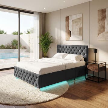 Gestoffeerd bed met LED-strips & opbergruimte, Verzenden, Nieuw
