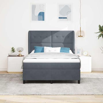 vidaXL Boxspringbed met hoofdeinde Donkergrijs 200 x 140 cm, Verzenden, Nieuw, Tweepersoons, Stof