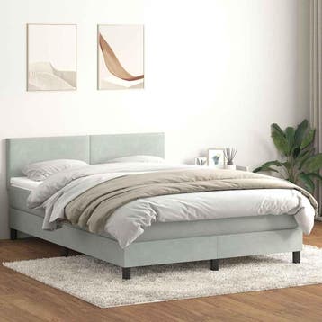 vidaXL Boxspring met matras en LED fluweel lichtgrijs, Verzenden, Nieuw, Tweepersoons, Stof