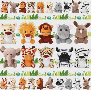 Set van 10-50 Kleine Safari Pluche Dieren - 12cm Jungle Knuf, Verzenden, Nieuw