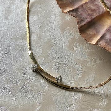Gouden cobraschakel collier met diamant; 0,32 ct. (Ketting), Gebruikt, Ophalen of Verzenden, Met edelsteen, Goud