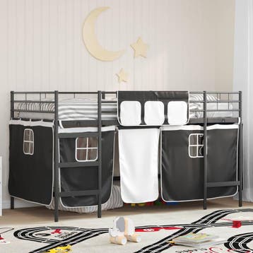 vidaXL Bunkbed voor kinderen met gordijnen Effen Zwart 107 x, Verzenden, Nieuw, Zwart, Metaal