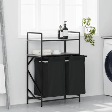 vidaXL Wasmand 2 vakken met planken grijs sonoma eiken, Verzenden, Nieuw