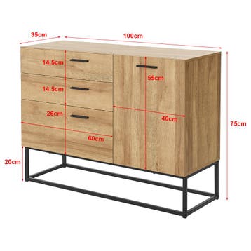 Sideboard Lavangen commode 75x100x35 cm eikenkleurig en zwar, Verzenden, Nieuw