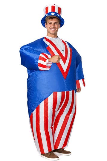 KIMU® Opblaas Kostuum Uncle Sam USA Rood Wit Blauw Opblaasba, Carnaval, Nieuw, Overige maten, Ophalen of Verzenden