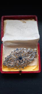 Speld Zilver - 0.60ct. tw. Saffier - Diamant -